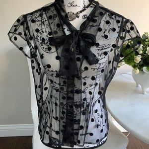 Stop Staring sheer polka dot top with bow